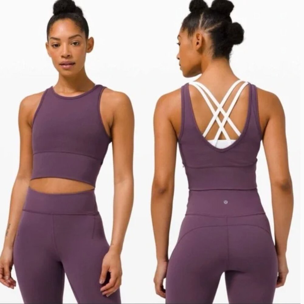 Lululemon Power Pivot Ribbed Wisteria Purple Cropped Tank Top Sz 8 medium